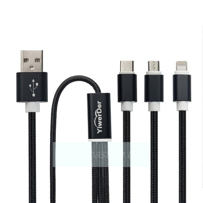 Кабель USB Fast Charging  (3 в1 lightning+micro-USB+Type-C) (черный)