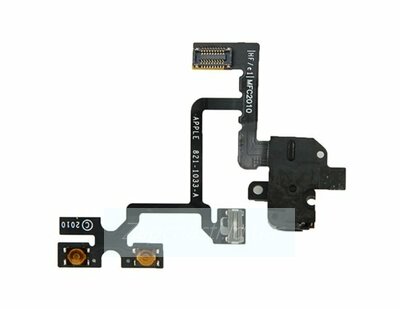 Шлейф для iPhone 4 с кнопками регулировки звука, конектором наушников, черный