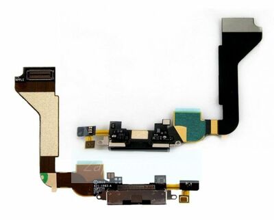 Шлейф для iPhone 4 с разъёмом зарядки и микрофоном, черный, оригинал (Китай)