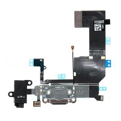 Шлейф для iPhone 5S с разъёмом зарядки, коннектором наушников и микрофоном, черный