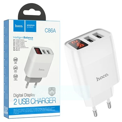 СЗУ HOCO C86A Illustrious (2-USB/2.4A) с дисплеем (белый)