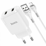СЗУ HOCO N7 Speedy (2-USB/2.1A) + Lightning кабель (белый)
