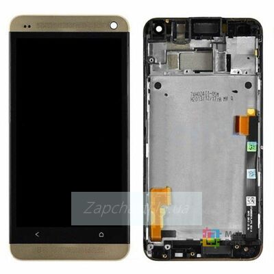 Дисплей для HTC 801e One M7 + touchscreen, чёрный, с передней панелью золотистого цвета