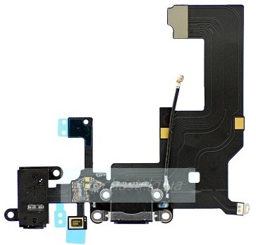 Шлейф для iPhone 5 + разъем зарядки + разъем гарнитуры + микрофон, черный, оригинал (Китай)