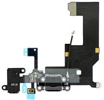 Шлейф для iPhone 5 с разъёмом зарядки, коннектором наушников и микрофоном, черный