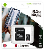 Карта памяти MicroSDXC 64GB Class 10 Kingston Canvas Select Plus A1 100MB/s + SD адаптер