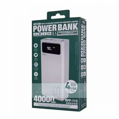Портативное зарядное устройство (Power Bank) Remax RPP-113 40000 mAh (10W, 4USB, MicroUSB,Type-C, Lightning) Белый