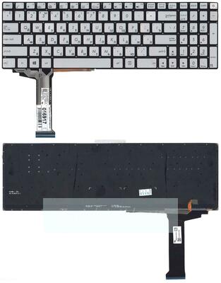 Клавиатура для ноутбука ASUS (N551, N751 series) rus, silver, без фрейма, подсветка клавиш