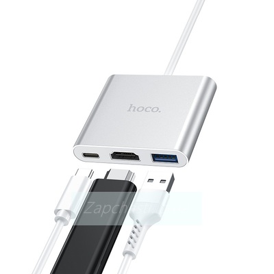 Адаптер Type-C Hoco HB14 (Type-C (PD)+USB3.0+HDTV) Серебро