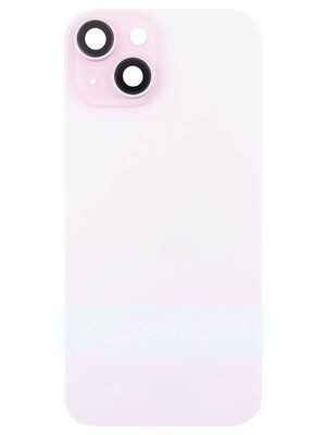 Задняя крышка для iPhone 15 в сборе со стеклом камеры Розовый (стекло, MagSafe, логотип) ORIG