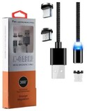 USB кабель Metal Magnitic (3 в1 lightning+micro-USB+Type-C) (черный)