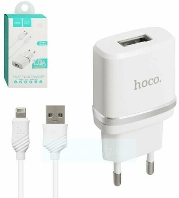 СЗУ HOCO C11 (1-USB/1.0A) + Lightning кабель (белый)