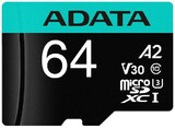 Карта памяти MicroSDHC 64GB ADATA UHS-I U3 V30S A2 100/75 MB/s 64GB RETAIL W/1 ADAPTER