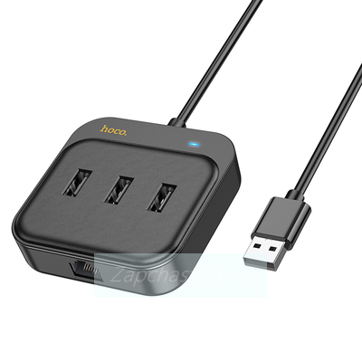Адаптер USB Hoco HB35 100 Mbps Ethernet (USB3.0*3+RJ45, 1.2 м) Черный