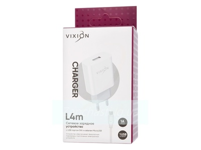 СЗУ VIXION L4m (1-USB/1A) + micro USB кабель 1м (белый)