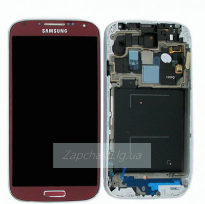 Дисплей для Samsung i9505 Galaxy S4 LTE + тачскрин + рамка (красный) ОРИГ 100%