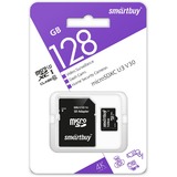 Карта памяти MicroSDXC 128GB Class 10 Smartbuy U3 V30 A1 + SD адаптер