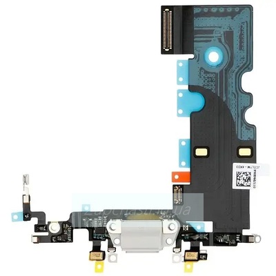 Шлейф для iPhone 8 + разъем зарядки + разъем гарнитуры (белый)