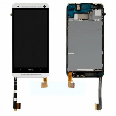 Дисплей для HTC 802w One M7 Dual Sim + touchscreen, чёрный, с передней панелью белого цвета