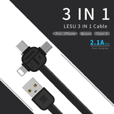 USB кабель Remax Lesu RC-066TH (3 в1 lightning+micro-USB+Type-C) (черный)