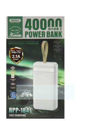 Внешний Аккумулятор (Power Bank) Remax RPP-184 40000 mAh (10W,3USB, MicroUSB,Type-C,Lightning, LED) Белый