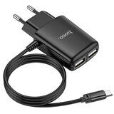 СЗУ HOCO C82A Real power (2-USB/2.4A) + встроенный micro USB кабель (черный)