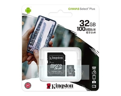 Карта памяти MicroSDHC 32GB Kingston Canvas Select Plus A1 100MB/s Class 10 c SD адаптер