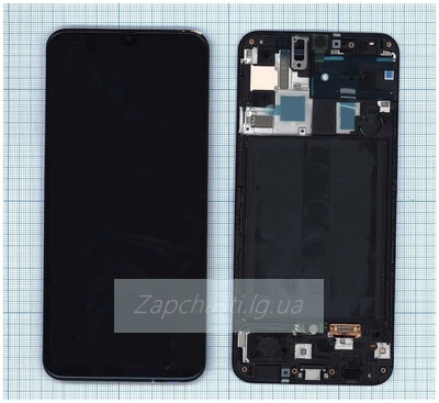 Дисплей для Samsung A505F/A507F Galaxy A50/A50s в рамке + тачскрин (черный) (OLED) (со сканером отпечатка)