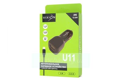 АЗУ VIXION U11i (2-USB/2.1A) + Lightning кабель 1м (черный)
