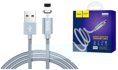 Кабель USB HOCO (U40A) для iPhone Lightning 8 pin магнитный (1м) (серый)