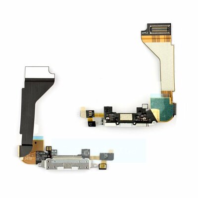 Шлейф для iPhone 4S с разъёмом зарядки и микрофоном, белый