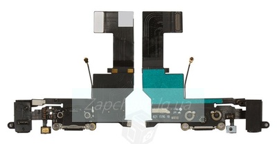 Шлейф для iPhone 5S + разъем зарядки + разъем гарнитуры + микрофон, черный, ориг