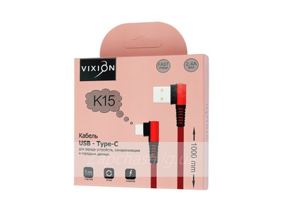 Кабель USB VIXION (K15) Type-C (1м) L-образный (красный)
