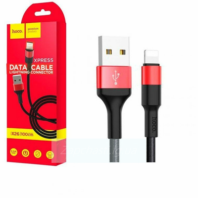 Кабель USB HOCO (X26) Xpress для iPhone Lightning 8 pin (1м) (черно-красный)
