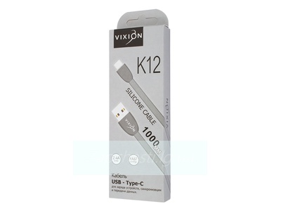 Кабель USB VIXION (K12) Type-C (1м) силиконовый (серый)
