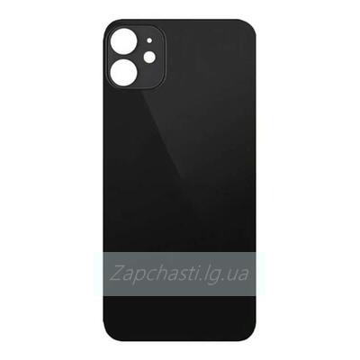Задняя крышка для iPhone 12 Черный (стекло, широкий вырез под камеру, логотип)