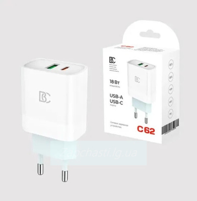 СЗУ USB/Type-C BC C62 (18W, QC3.0, PD) Белый