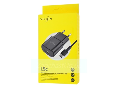 СЗУ VIXION L5c (1-USB/2.1A) + Type-C кабель 1м (черный)