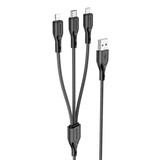 Кабель Borofone BX66 - 3 в 1 (Lightning + MicroUSB + Type-C) (2A, наносиликон, 1 м) Черный