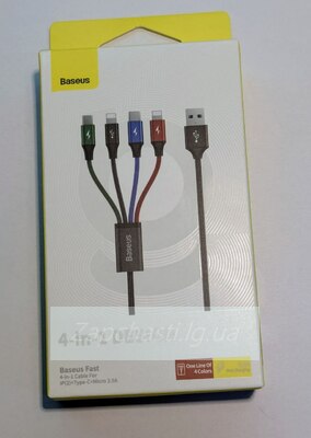 Кабель USB Baseus 4 в 1 ( MicroUSB + Type-C + 2*Lightning) 3.5A (1,2 м) (черный) (CA1T4-A01)