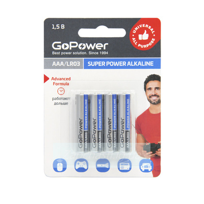 Батарейка AAA LR03 GoPower Alkaline 1.5V (4 шт. в блистере)
